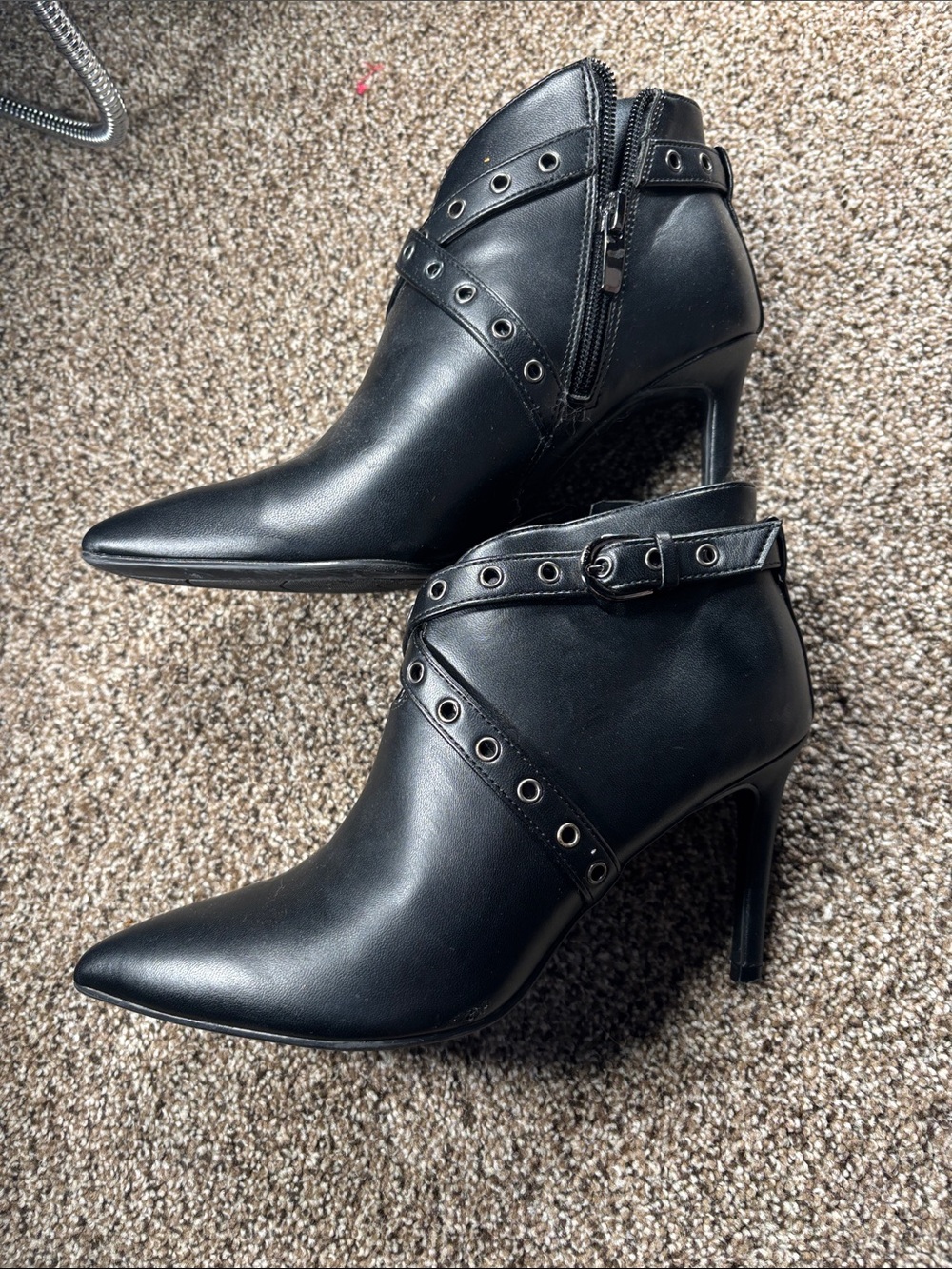 Nine West Black Pointed Toe Stiletto Ankle Booties with Eyelet Strap